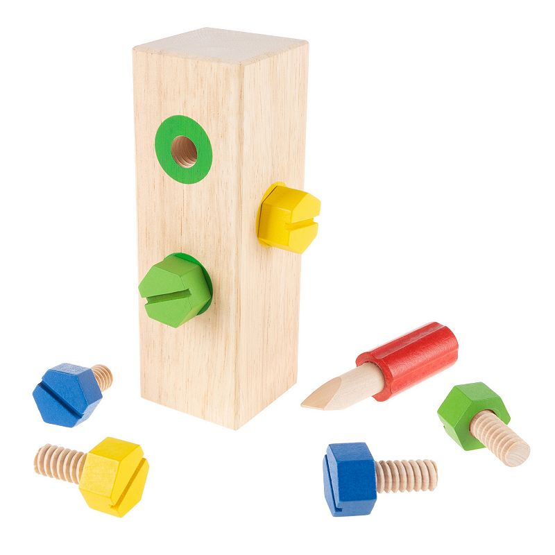 Hey! Play! Kids Wooden Manipulative with Screws and Screwdriver, Multicolor