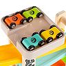 Hey! Play! Wooden Toy Race Track and Racecar Set with 4 Colorful Cars