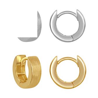Argento Bella 2-Pair Sterling Silver Brushed Huggie Hoop Earring Set