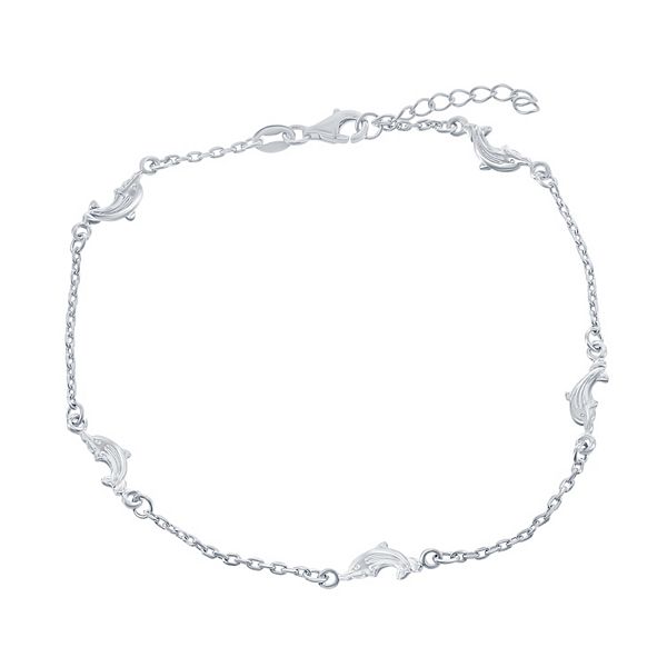 Vanbelle Sterling Silver Jewelry Playful Dolphin Anklet with Rhodium Plating for Women and Girls