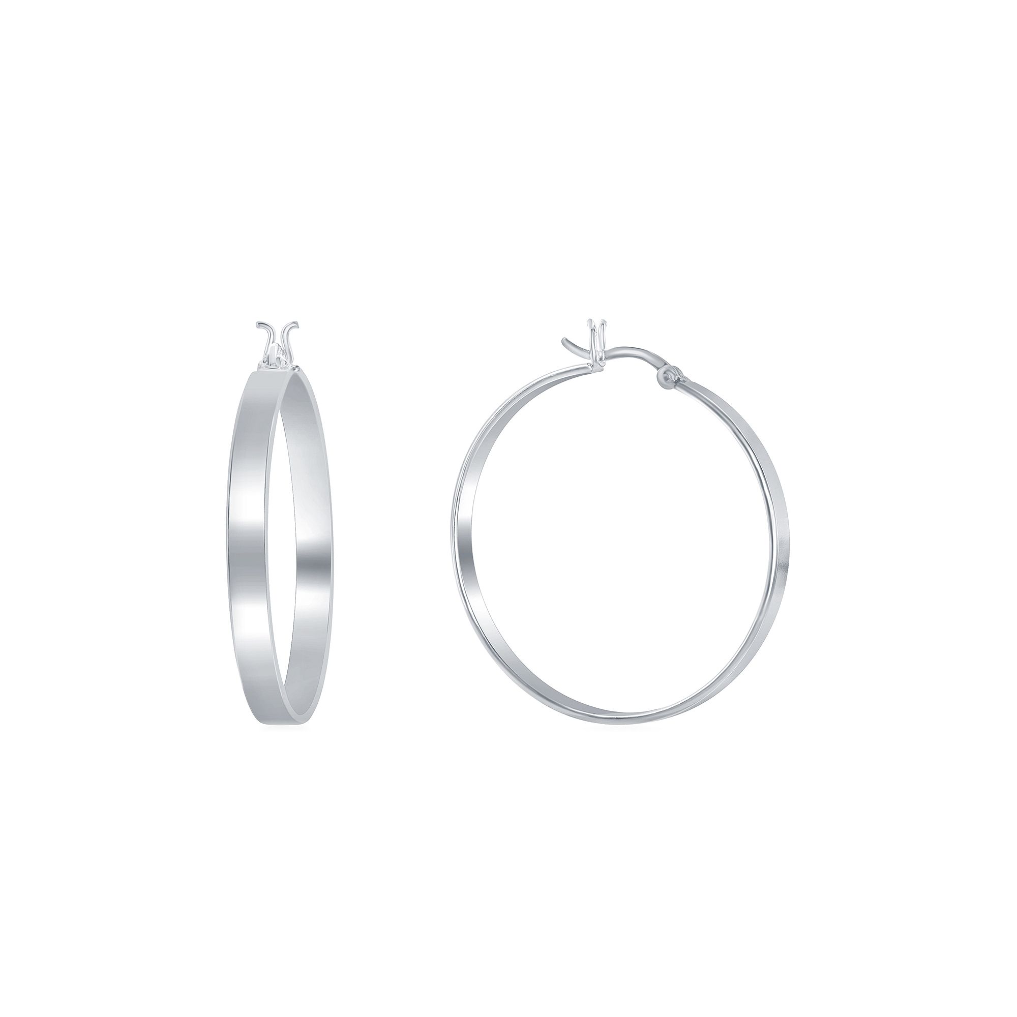 Sterling Silver Flat Hoop Earrings, Womens