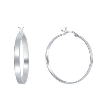 Argento Bella Sterling Silver Flat Hoop Earrings