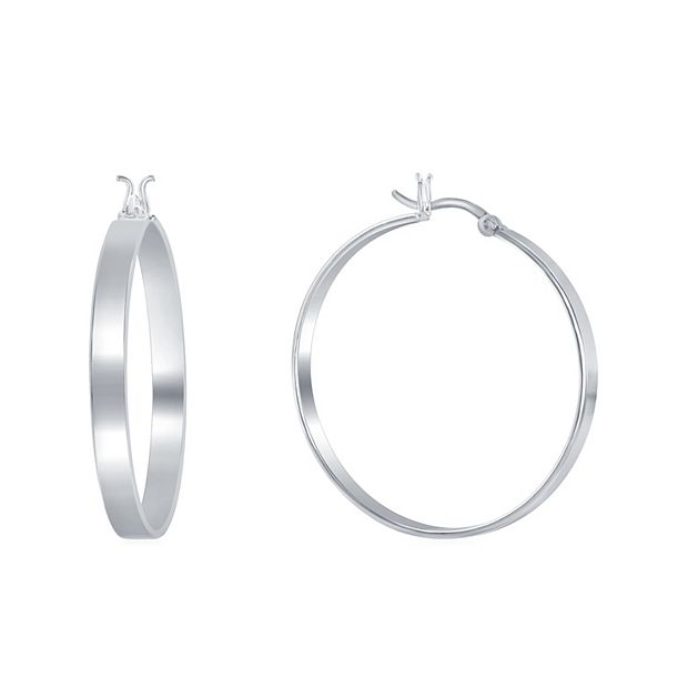 Women's Sterling Silver Hoop Earring with Click Top - Silver (30mm)