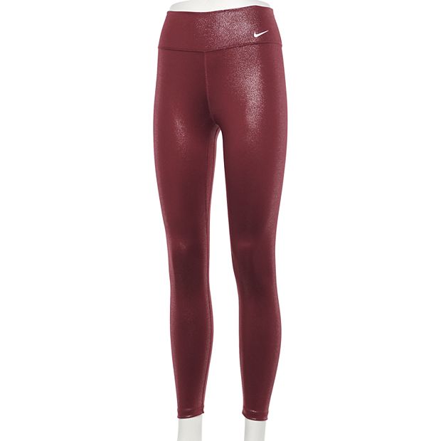 Womens Nike One Icon Clash Leggings 7/8 Shimmer S Claystone Red