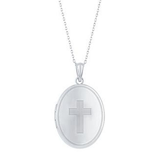 Sterling Silver Cross Oval Locket