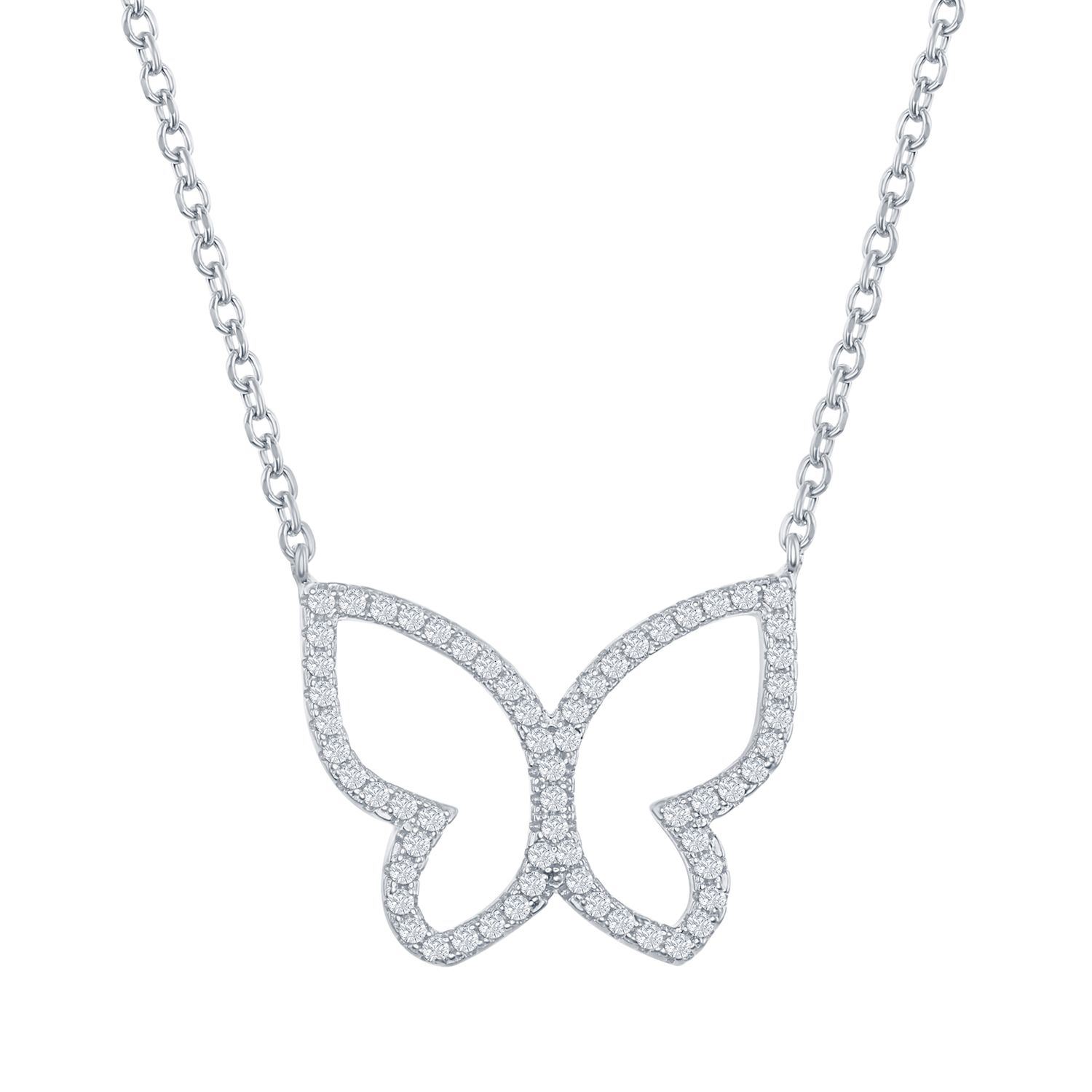 Sterling Silver Cubic Zirconia Open Butterfly Necklace