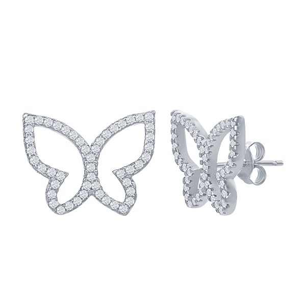 Sterling Silver Cubic Zirconia Butterfly Stud Earrings