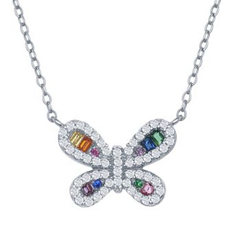 Argento Bella Sterling Silver Rainbow Cubic Zirconia Butterfly Necklace