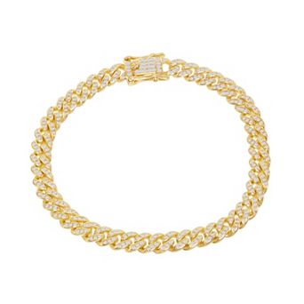 Metallo 14k Gold Over Silver 6.5 mm Cubic Zirconia Cuban Chain Bracelet