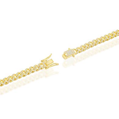 14k Gold Over Silver 6.5 mm Cubic Zirconia Cuban Chain Bracelet