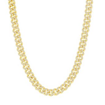 Metallo 14k Gold Over Silver 6.5 mm Cubic Zirconia Cuban Chain Necklace