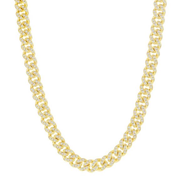 14k Gold Over Silver 6.5 mm Cubic Zirconia Cuban Chain Necklace