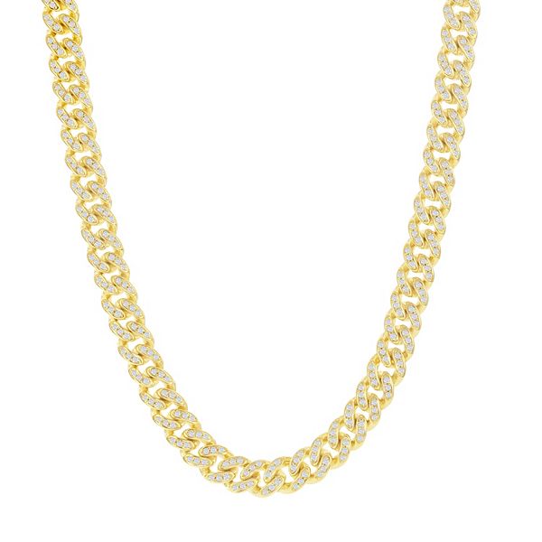 Cubic Zirconia for Men Women Extension Available Class A Collection Premium 14K Gold Plated Cuban Chain with Micro Paved AAA