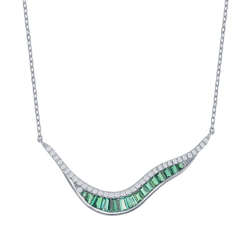 Sterling Silver Green Cubic Zirconia Abstract Chevron Necklace, Womens, S