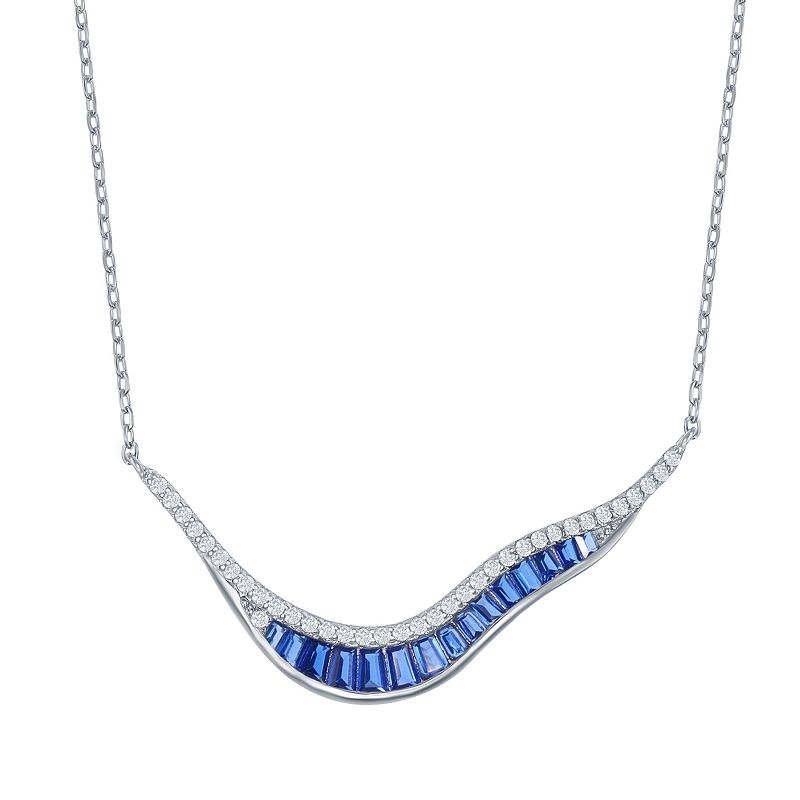 Sterling Silver Blue Cubic Zirconia Abstract Chevron Necklace, Womens, Si