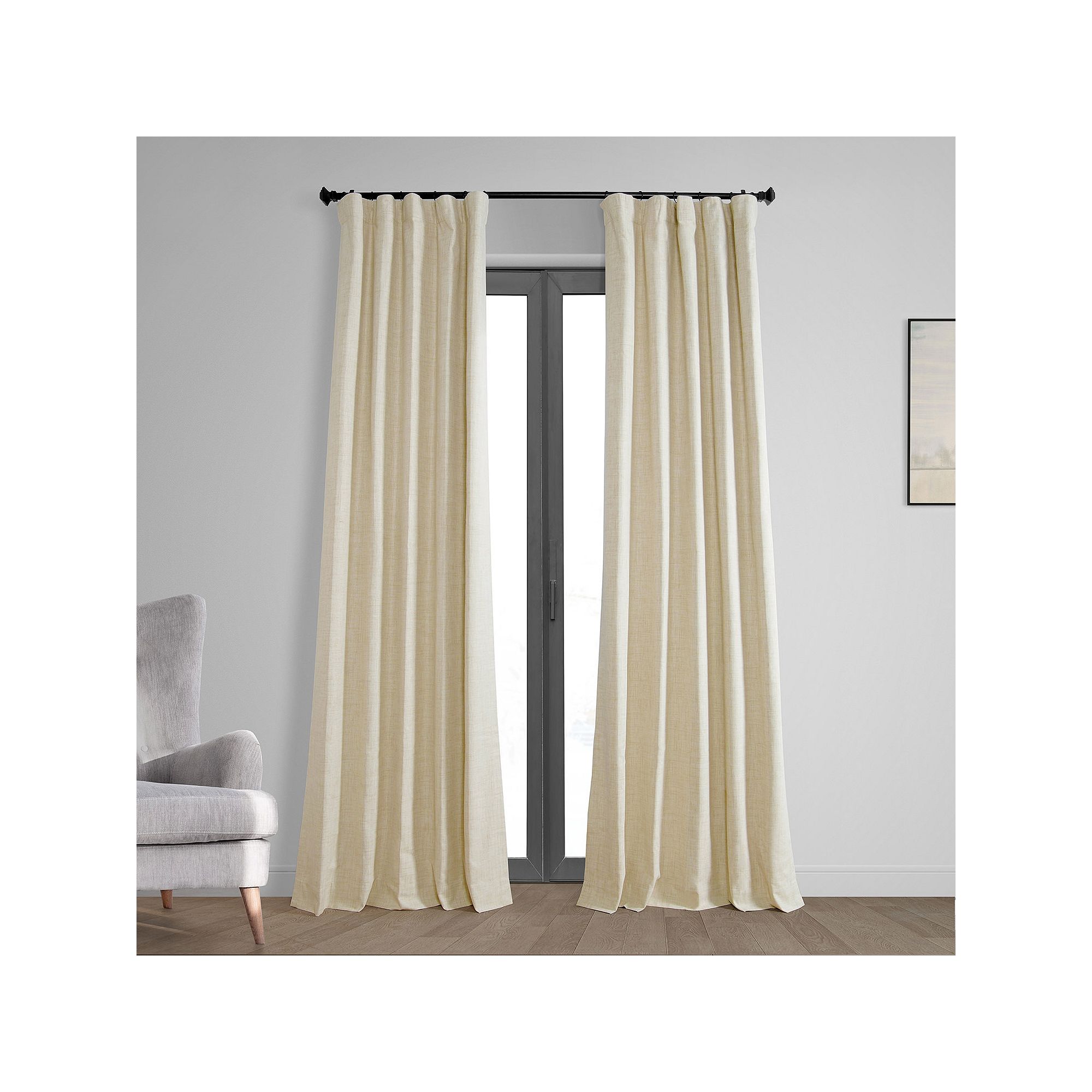 EFF Thermal Cross Linen Blackout Bedroom Window Curtain Panel, Natural Ligh
