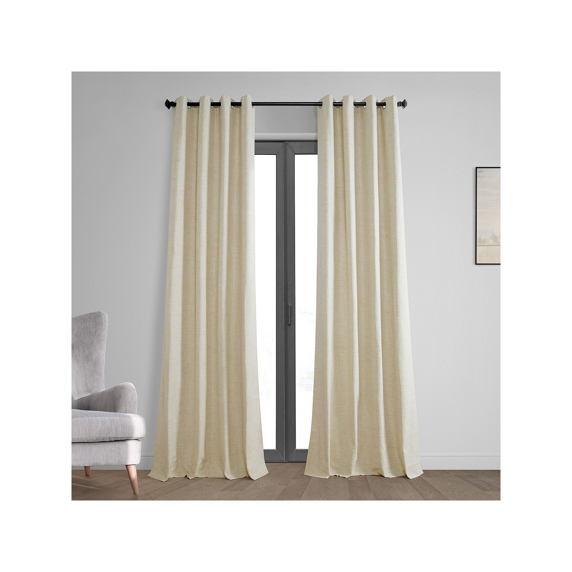EFF Thermal Cross Linen Grommet Blackout Bedroom Window Curtain Panel, Natu