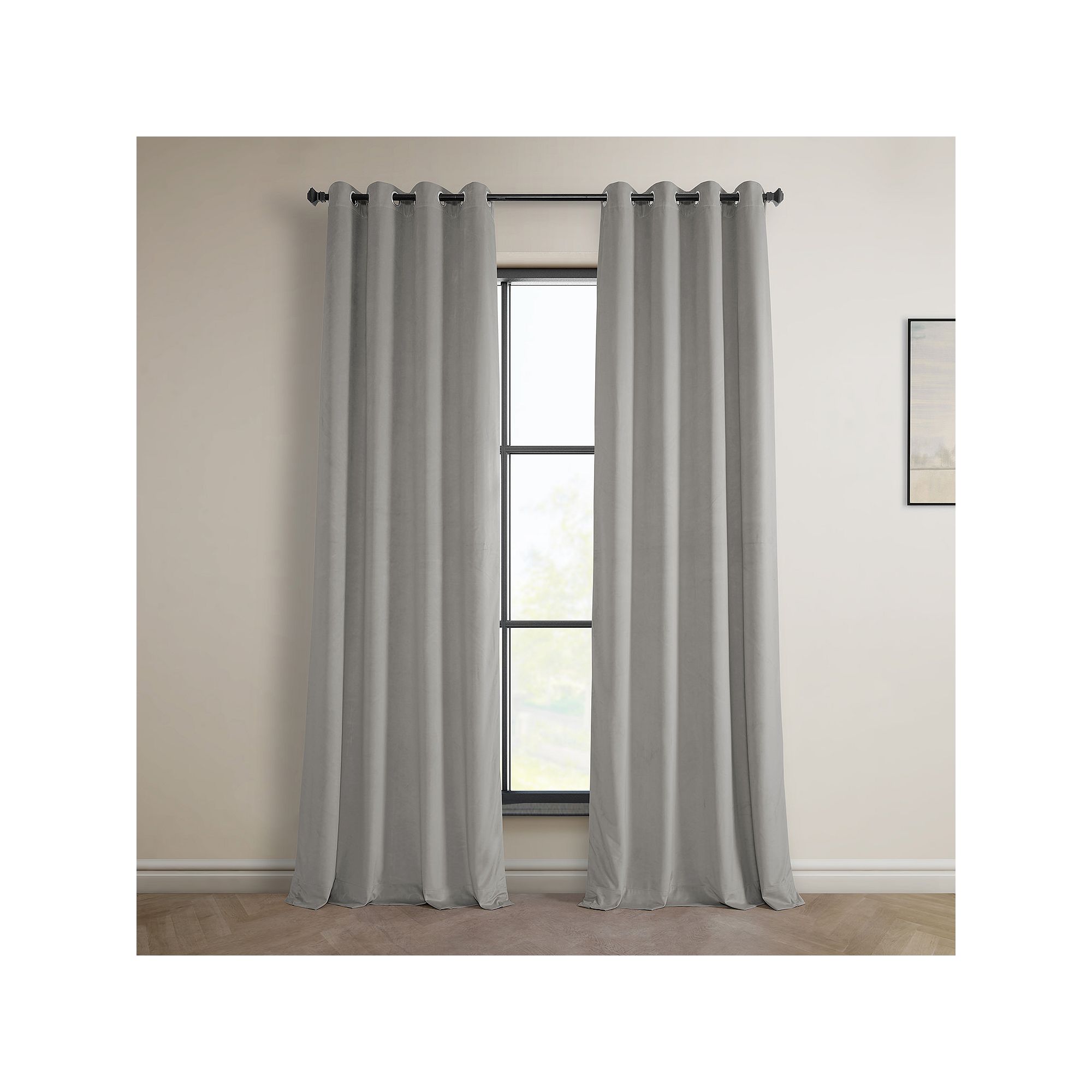 EFF Heritage Plush Velvet Grommet Room Darkening Curtain Panel, City Gray