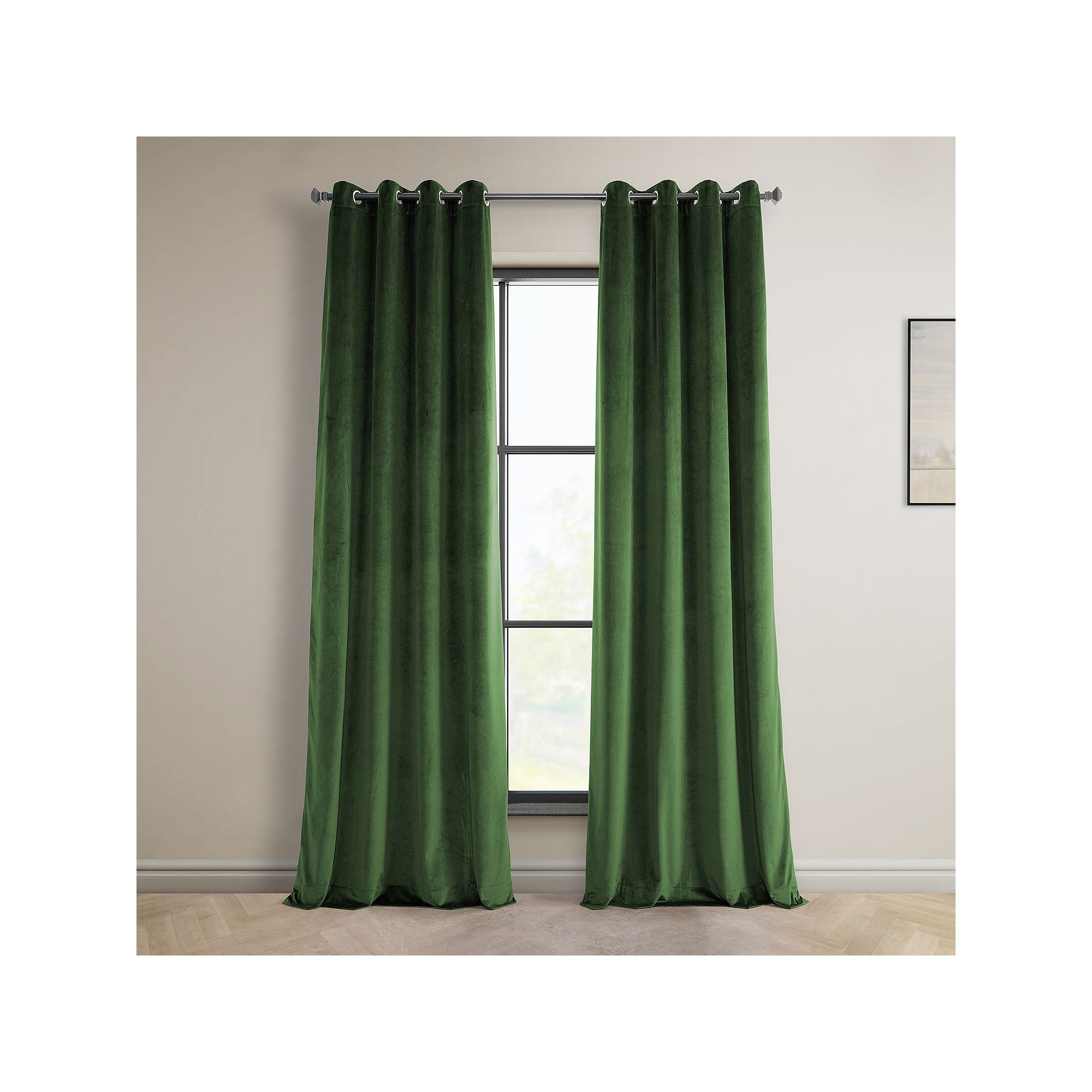 EFF Heritage Plush Velvet Grommet Room Darkening Curtain Panel, Eden Green