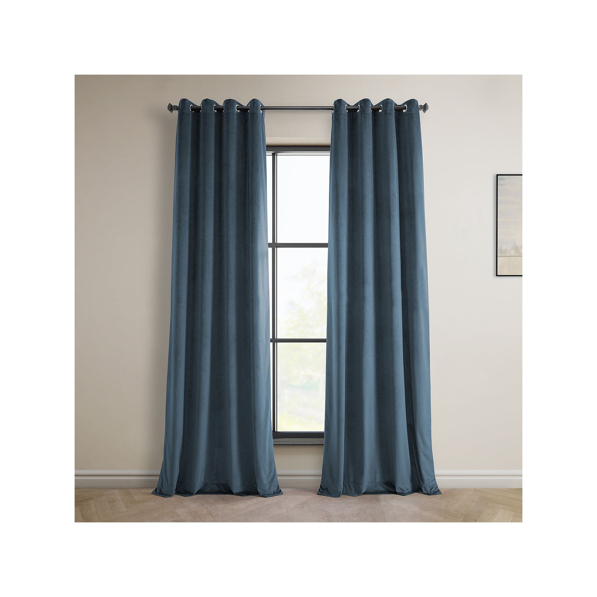 EFF Heritage Plush Velvet Grommet Room Darkening Curtain Panel, London Blue