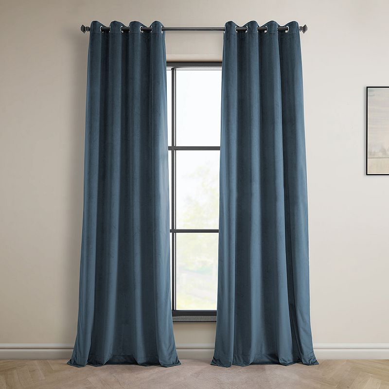 London Blue Heritage Plush Velvet Grommet Curtain (1 Panel)  London Blue  50W X 108L