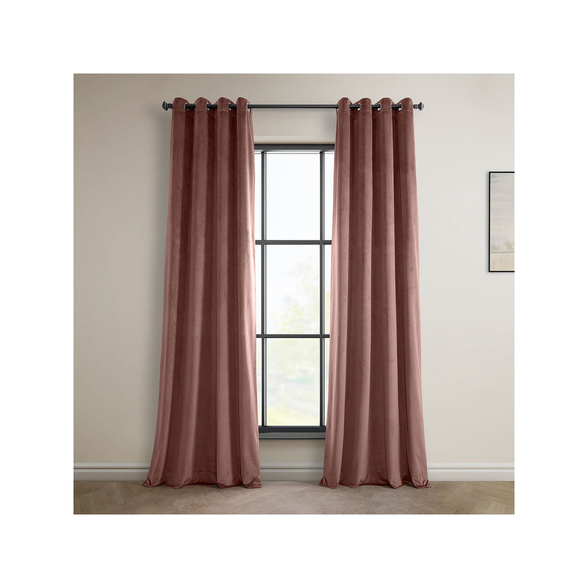 EFF Heritage Plush Velvet Grommet Room Darkening Curtain Panel, Wild Pink