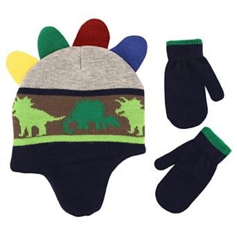 Baby Boy ABG Dinosaur Trapper Hat & Mittens Set
