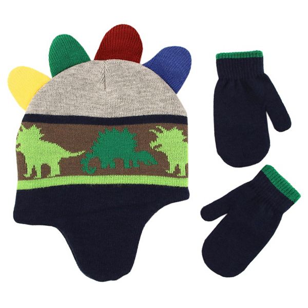 Baby Boy Abg Dinosaur Trapper Hat Mittens Set