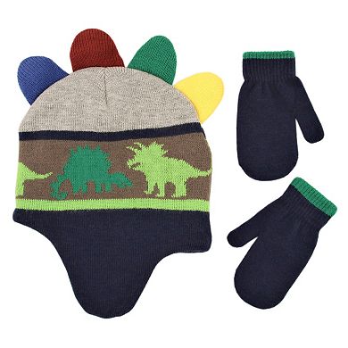 Baby Boy ABG Dinosaur Trapper Hat & Mittens Set