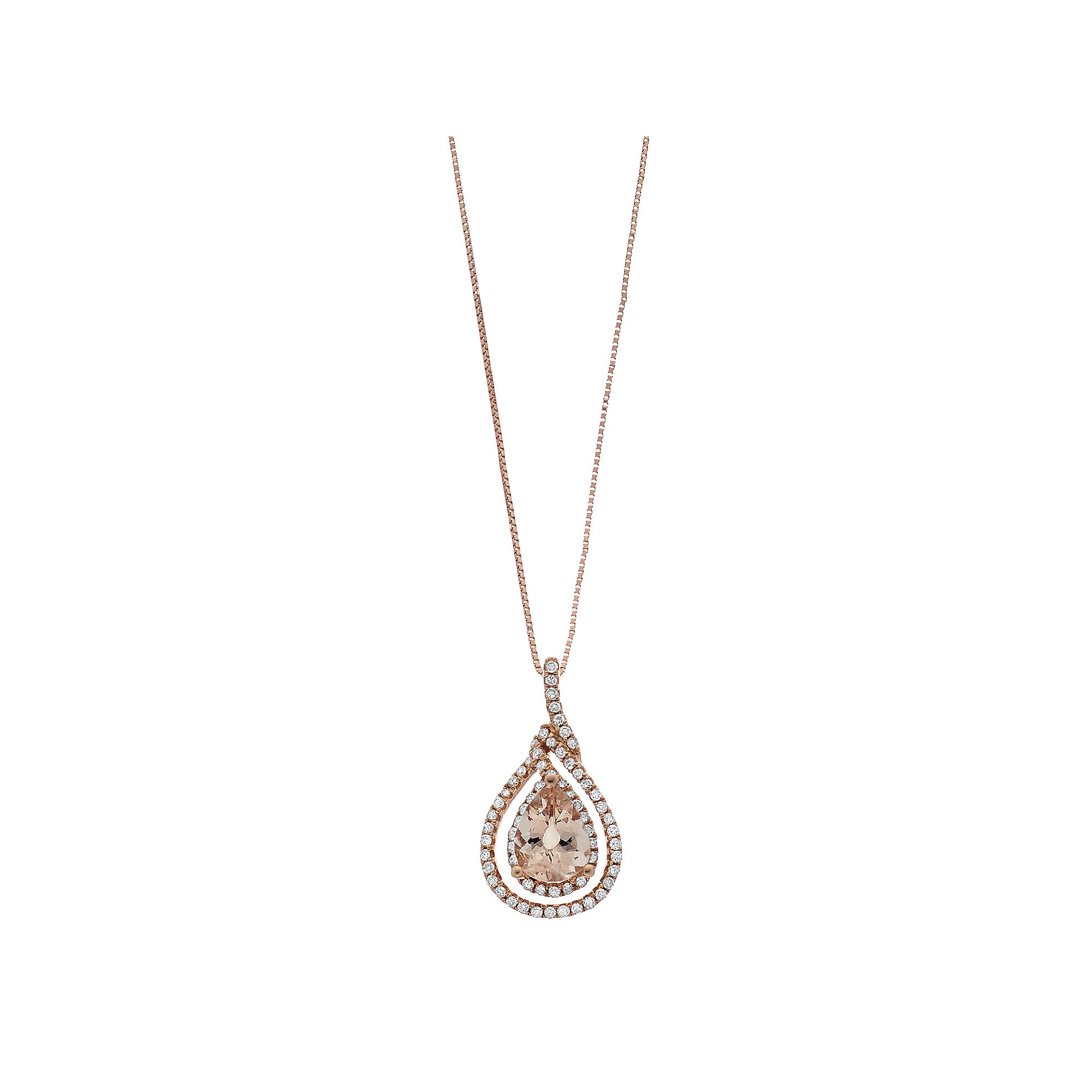 Gemminded 10k Rose Gold Morganite & 1/4 Carat T.W. Diamond Teardrop Pendan