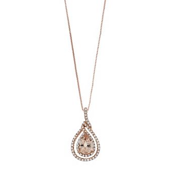 Gemminded 10k Rose Gold Morganite & 1/4 Carat T.W. Diamond Teardrop Pendant Necklace