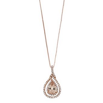 Gemminded 10k Rose Gold Morganite & 1/4 Carat T.W. Diamond Teardrop Pendant Necklace