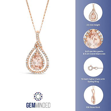 Gemminded 10k Rose Gold Morganite & 1/4 Carat T.W. Diamond Teardrop Pendant Necklace