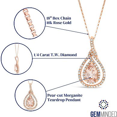 Gemminded 10k Rose Gold Morganite & 1/4 Carat T.W. Diamond Teardrop Pendant Necklace