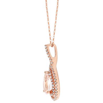 Gemminded 10k Rose Gold Morganite & 1/4 Carat T.W. Diamond Teardrop Pendant Necklace