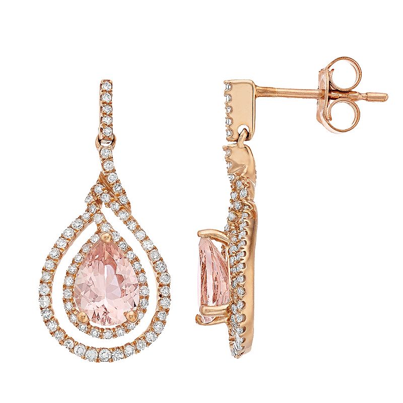 Gemminded 10k Rose Gold Morganite & 3/8 Carat T.W. Diamond Drop Earrings, W