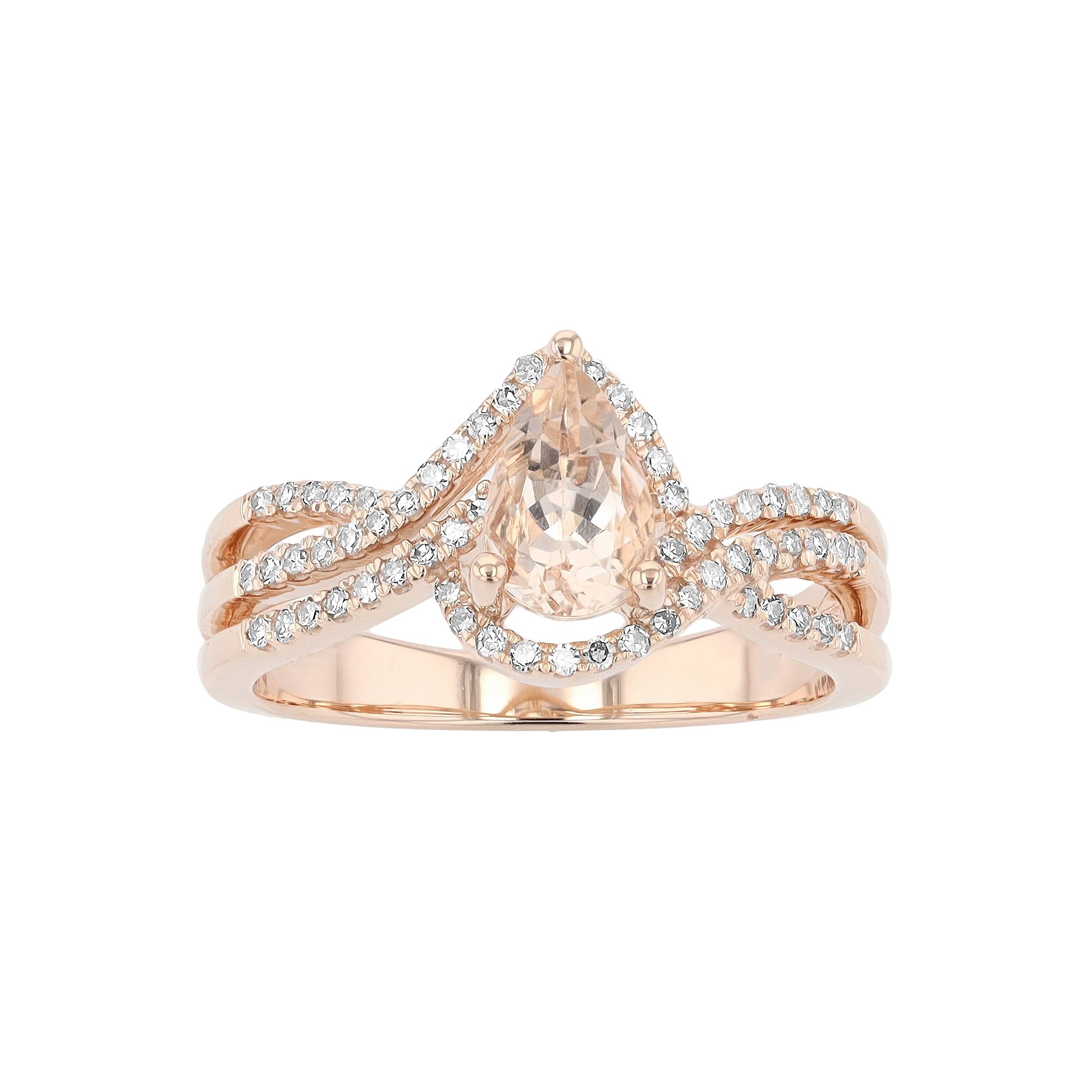 Gemminded 10k Rose Gold Morganite & 1/4 Carat T.W. Diamond Teardrop Ring, W