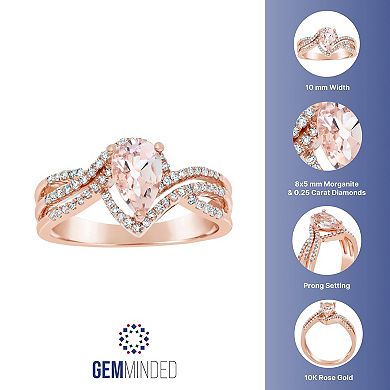 Gemminded 10k Rose Gold Morganite & 1/4 Carat T.W. Diamond Teardrop Ring