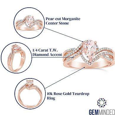 Gemminded 10k Rose Gold Morganite & 1/4 Carat T.W. Diamond Teardrop Ring