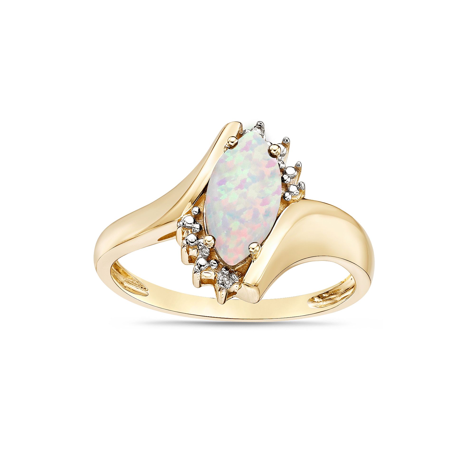 Gemminded 10k Gold Lab-Created White Opal & Diamond Accent Bypass Ring, Wom