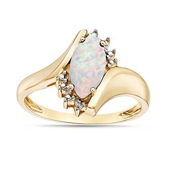 Gemminded 10k Gold Lab-Created White Opal & Diamond Accent Bypass Ring