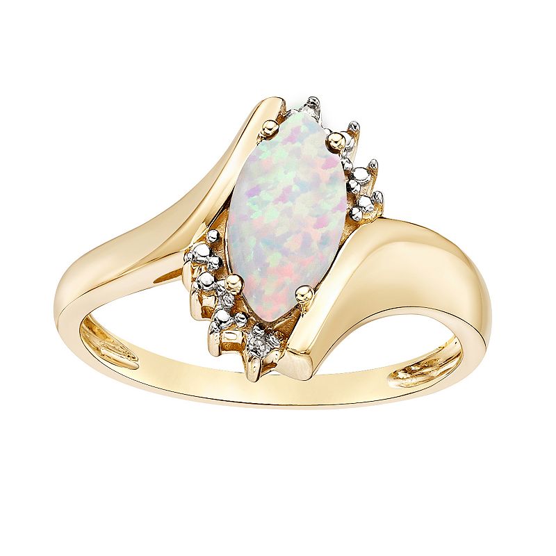 Gemminded 10k Gold Lab-Created White Opal & Diamond Accent Bypass Ring, Wom