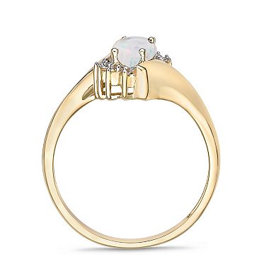 Gemminded 10k Gold Lab-Created White Opal & Diamond Accent Bypass Ring