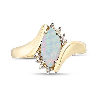 Gemminded 10k Gold Lab-Created White Opal & Diamond Accent Bypass Ring