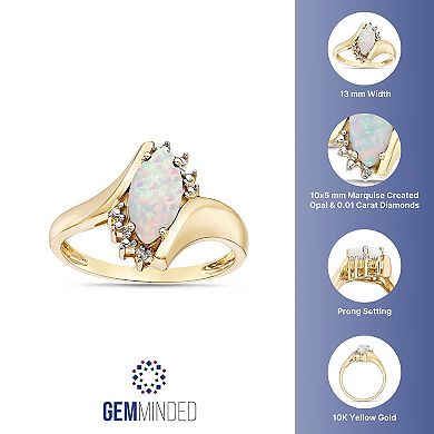 Gemminded 10k Gold Lab-Created White Opal & Diamond Accent Bypass Ring