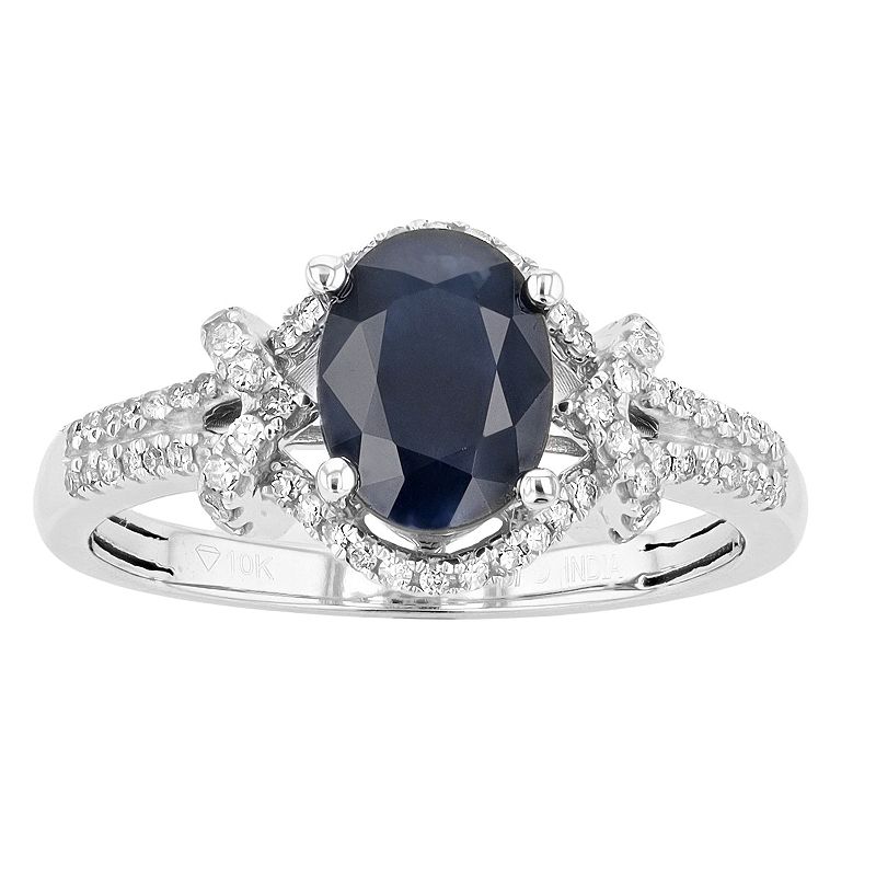 Gemminded 10k White Gold Sapphire & 1/4 Carat T.W. Diamond Ring, Womens, S