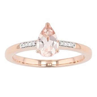 Gemminded 10k Rose Gold Teardrop Morganite Ring with Diamond Accent