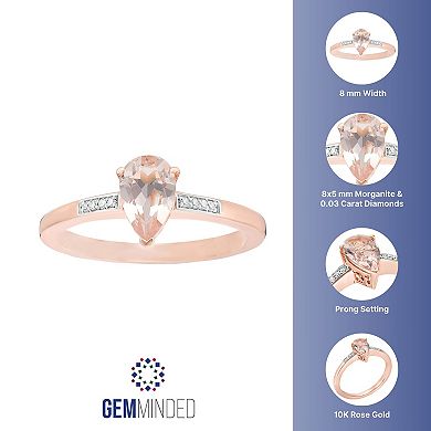 Gemminded 10k Rose Gold Teardrop Morganite Ring with Diamond Accent