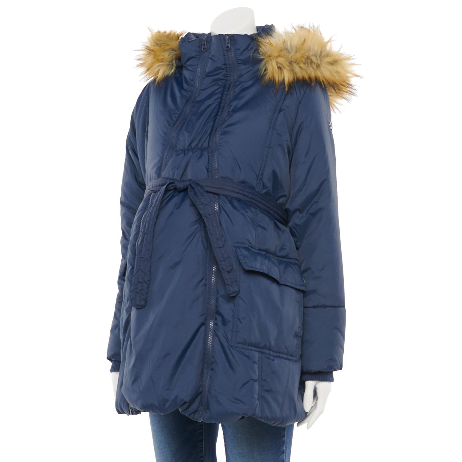modern eternity 3 in 1 belted maternity puffer coat