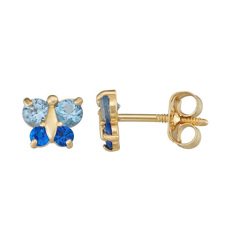 Charming Girl 14k Gold Blue Cubic Zirconia Butterfly Earrings, Girls